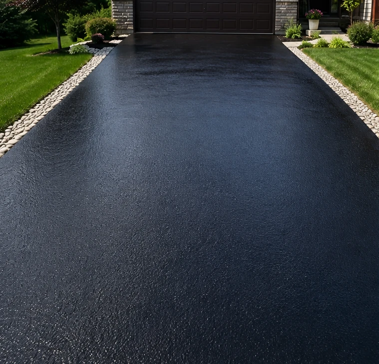 Fresh sealcoating on an asphalt surface