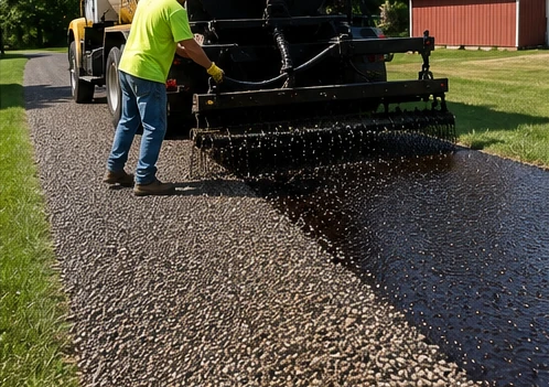 Residential tar and chip driveway