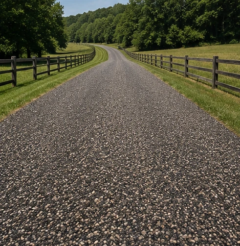 Tar and chip driveway installation by Coopers Asphalt LLC